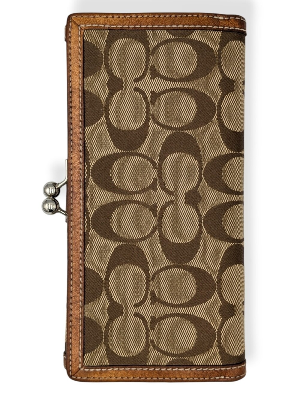 Coach Vintage Signature Kisslock Wallet Khaki Canvas Brown Leather Leatherware - Picture 3 of 16